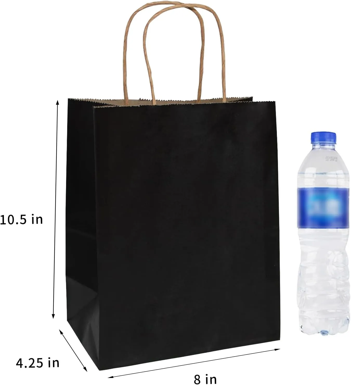 100 Pack Medium 8x4.25x10.5 inch Black Gift Paper Bags with Handles Bulk, Kraft Bags, Craft Grocery Shopping Retail Party Favors Wedding Bags