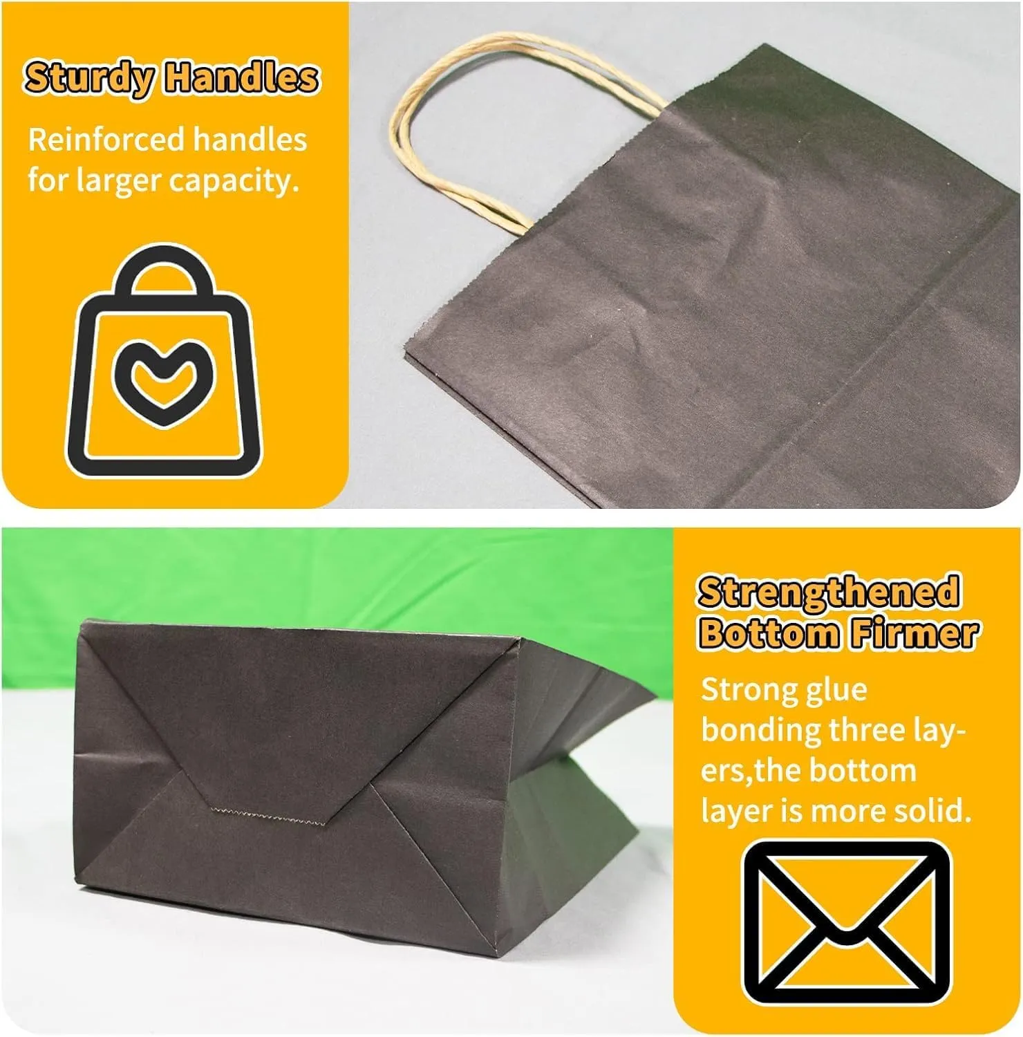 100 Pack Medium 8x4.25x10.5 inch Black Gift Paper Bags with Handles Bulk, Kraft Bags, Craft Grocery Shopping Retail Party Favors Wedding Bags