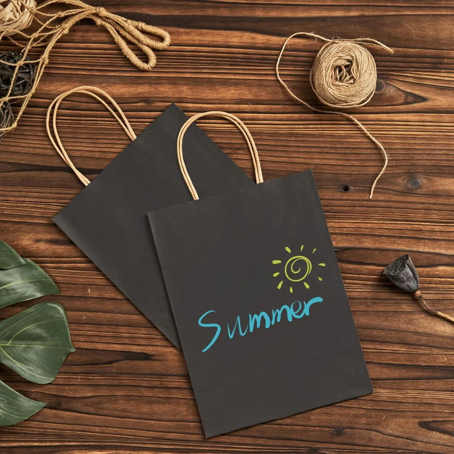 100 Pack Medium 8x4.25x10.5 inch Black Gift Paper Bags with Handles Bulk, Kraft Bags, Craft Grocery Shopping Retail Party Favors Wedding Bags