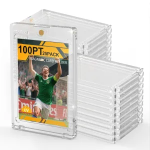 100PT Magnetic Card Holder for Trading Cards, 25 Pack One Card Touch Holder, U-V Protection Baseball Card Display Case Hard Plastic Protector for Basketball Sports Game