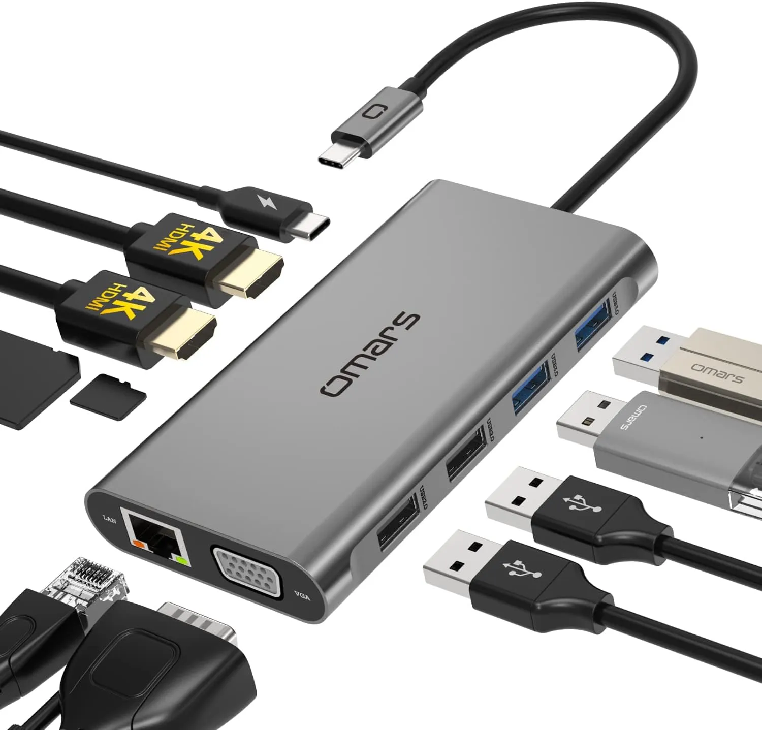 11 in 1 USB-C Laptop Docking Station with Dual HDMI - 4K Displays, Ethernet, USB, SD/TF - For Dell, HP, MacBook, Lenovo, Surface