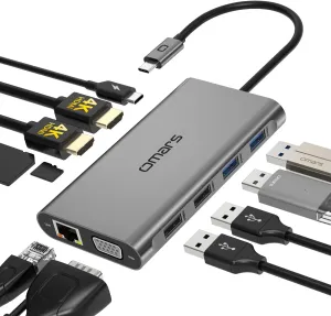 11 in 1 USB-C Laptop Docking Station with Dual HDMI - 4K Displays, Ethernet, USB, SD/TF - For Dell, HP, MacBook, Lenovo, Surface