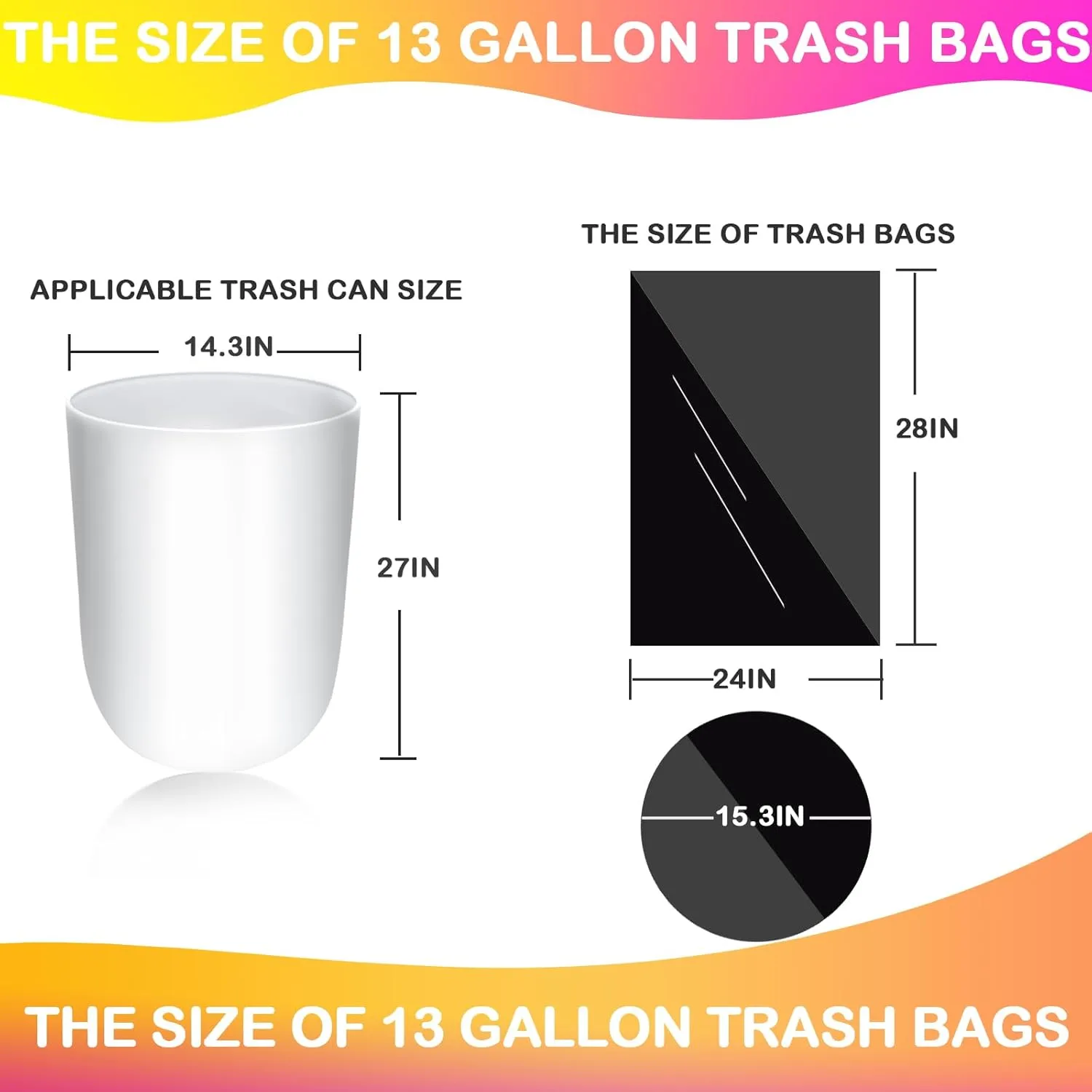 13 Gallon Drawstring Trash Bags,120 Count Black