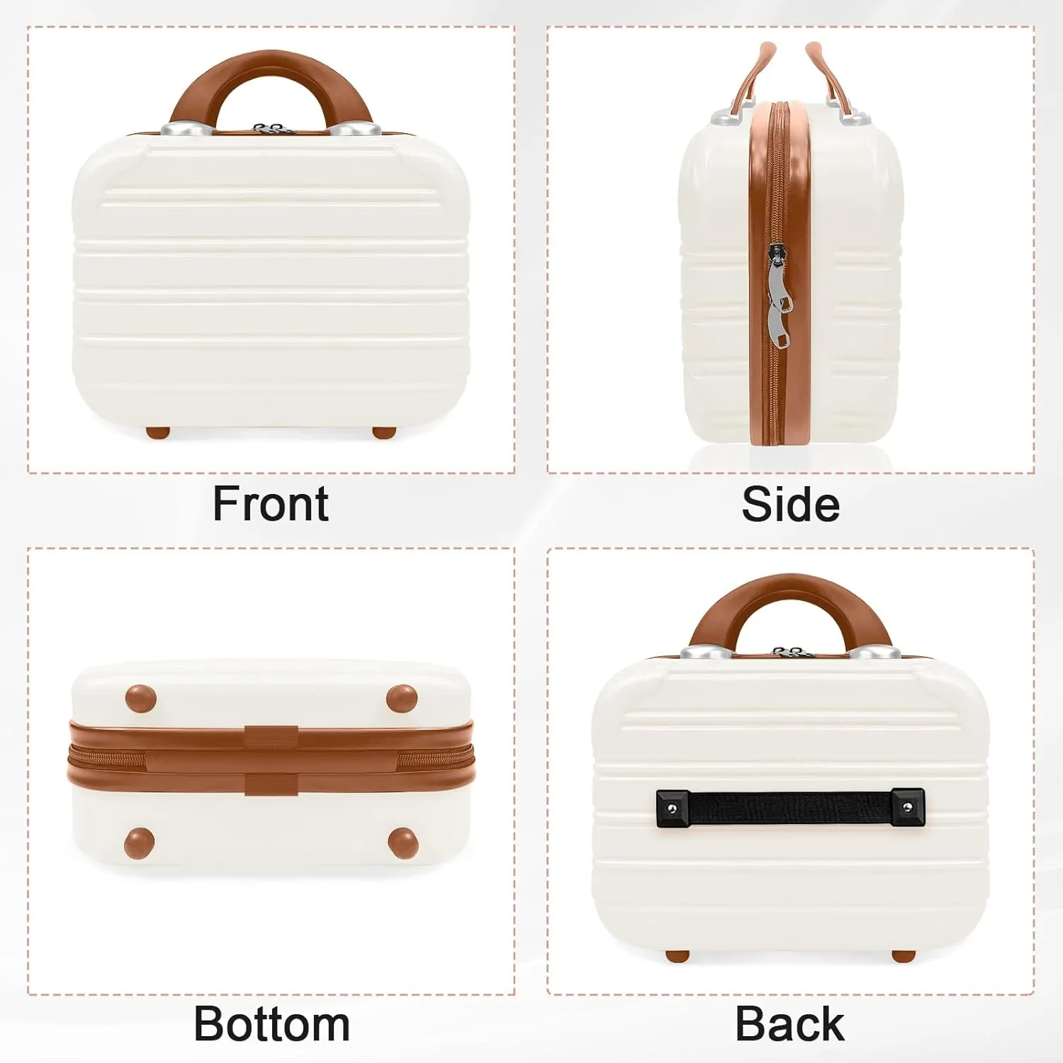 14 inch Hard Shell Makeup Train Case Portable PC ABS Mini Suitcase for Organizer Cosmetics Makeup Brushes Toiletry Beige