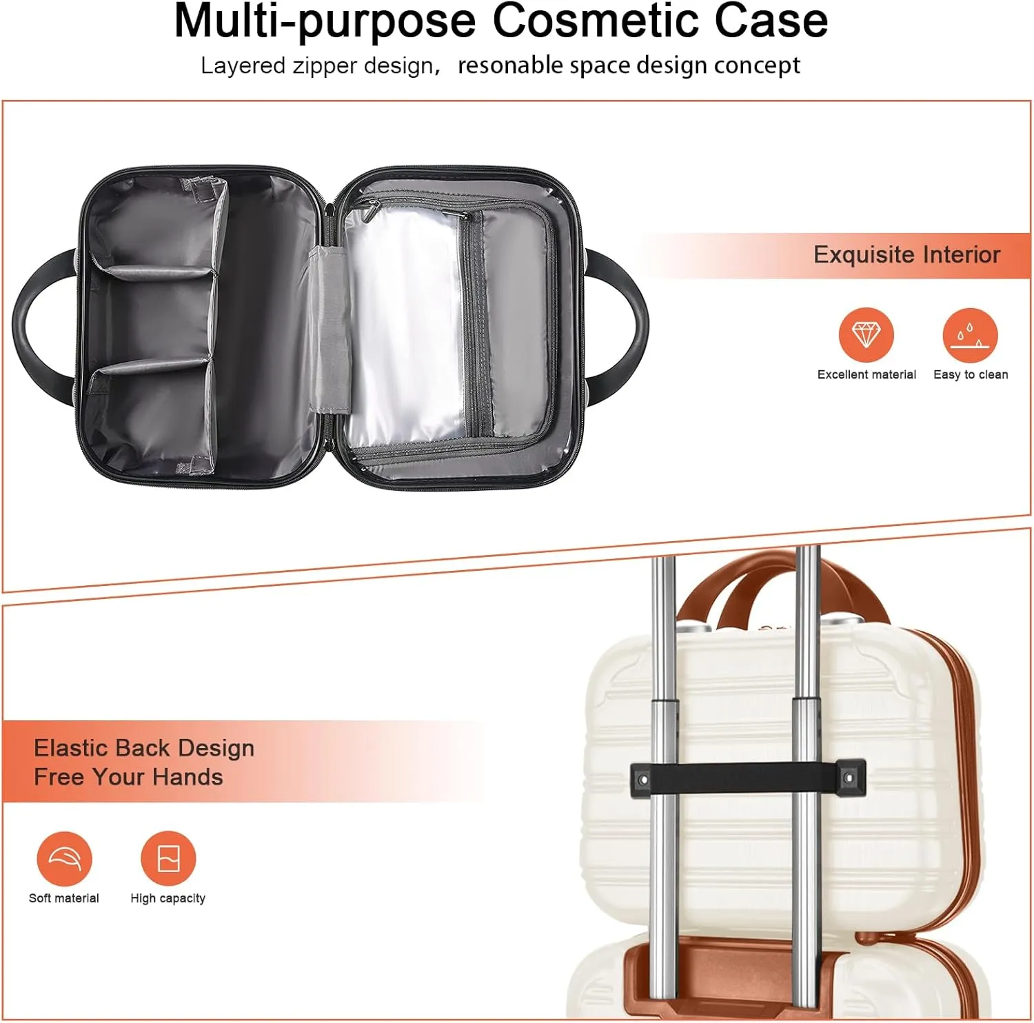 14 inch Hard Shell Makeup Train Case Portable PC ABS Mini Suitcase for Organizer Cosmetics Makeup Brushes Toiletry Beige
