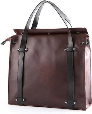 14.9in Men Satchel Bag, Leathers, Laptop Briefcase w/Strap, Vintage Messenger Crossbody Bag, Waterproof, Retro Shoulder Bag, for Business College