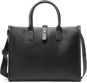 15.3in Retro Shoulder Bag, Men Satchel Bag, Leathers, Laptop Briefcase w/Strap, Vintage Messenger Crossbody Bag, Waterproof, for Business College