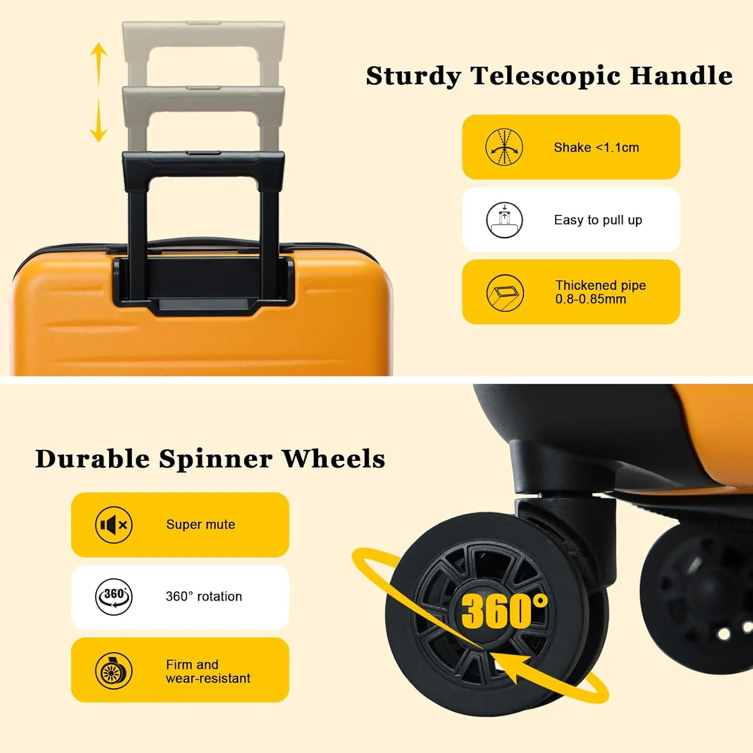 16 Inch Carry On Luggage Airline Approved, Expandable Lightweight ABS PC Hard Shell Suitcases with 360° Spinner Wheels, TSA Lock, YKK Zippers (Orange, 1 PC)