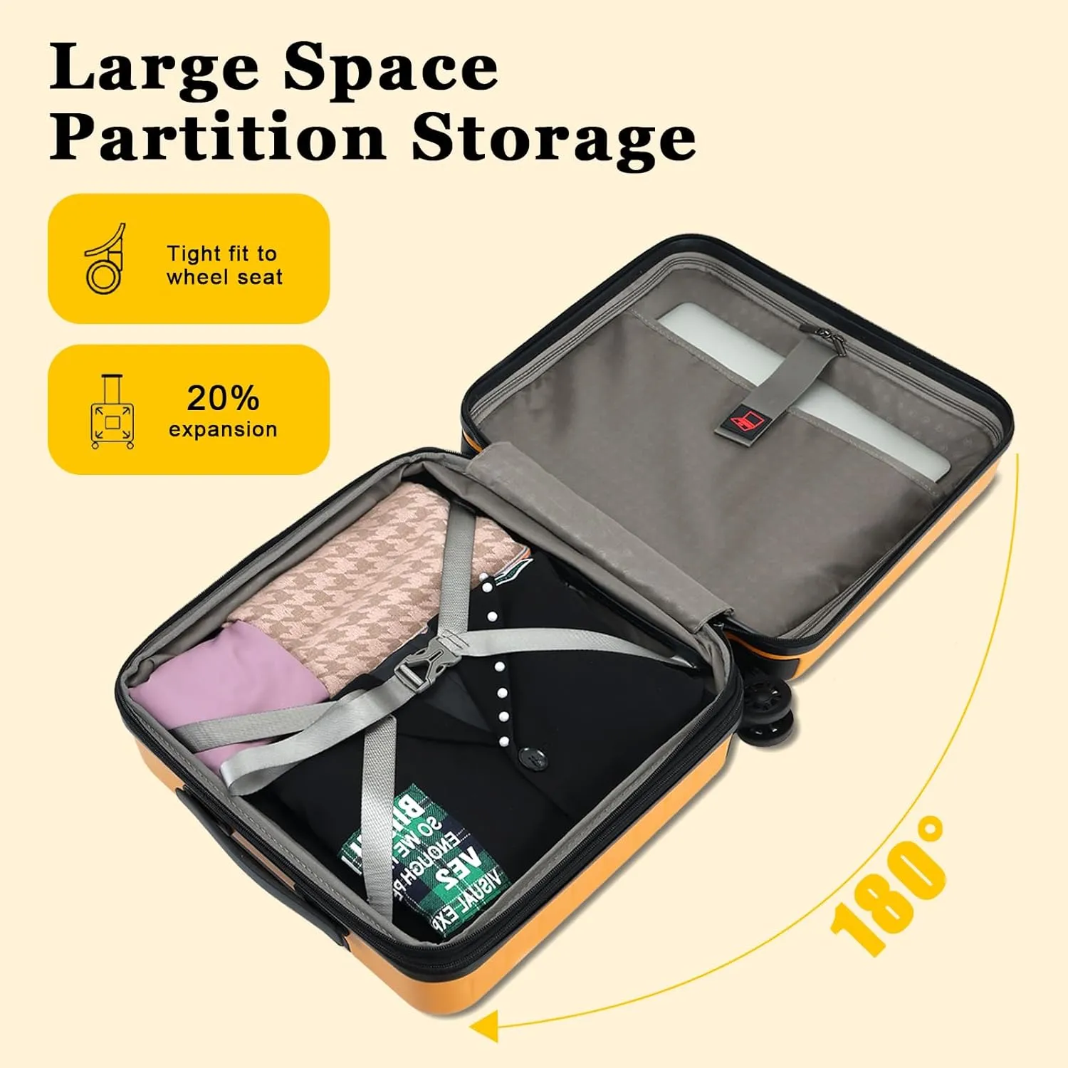 16 Inch Carry On Luggage Airline Approved, Expandable Lightweight ABS PC Hard Shell Suitcases with 360° Spinner Wheels, TSA Lock, YKK Zippers (Orange, 1 PC)