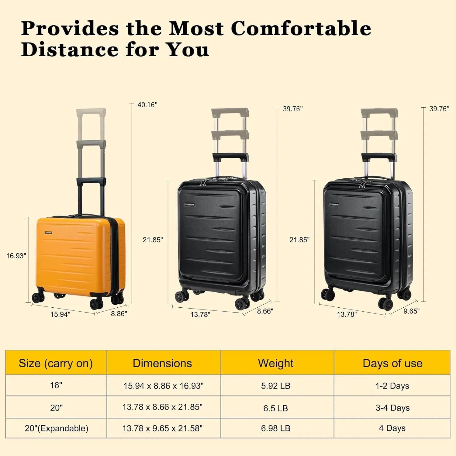 16 Inch Carry On Luggage Airline Approved, Expandable Lightweight ABS PC Hard Shell Suitcases with 360° Spinner Wheels, TSA Lock, YKK Zippers (Orange, 1 PC)