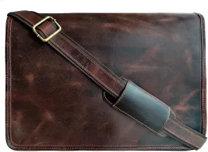 16" buffalo leather messenger bag laptop case office briefcase gift for men computer distressed shoulder bag