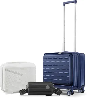 18" Carry On Luggage with Front Open Door & Laptop Interlayer, Hard Shell Suitcase with TSA Lock, Lightweight Spinner Wheels, Navy Blue