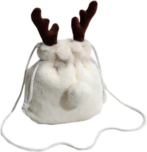 1pc Elk Plush Bag Christmas Drawstring Bag Women Bag for Christmas Womens Shoulder Purse Stocking Stuffers Messenger Bag For Women White Mobile Phone Bag Hairy Miss Polyester