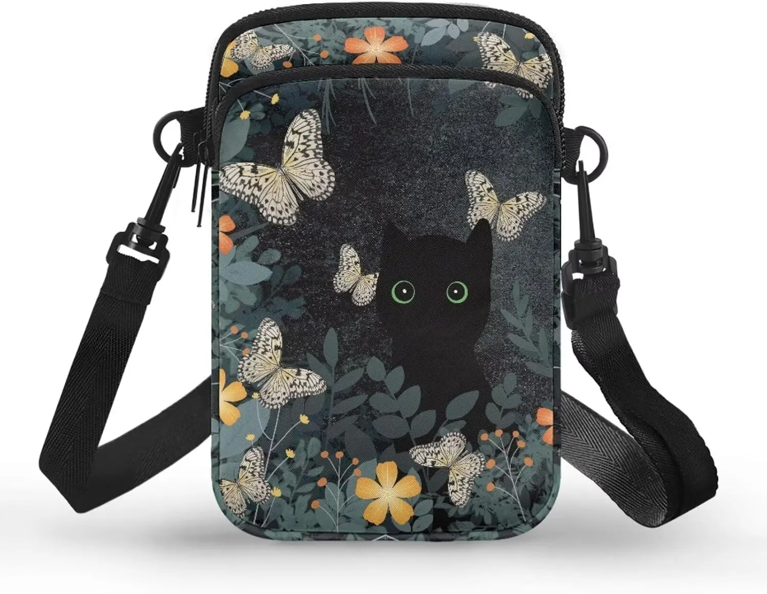 2 Layer Cat Print Crossbody Bags Polyester Shoulder Sling Bag Purses Waist Pouch for Women