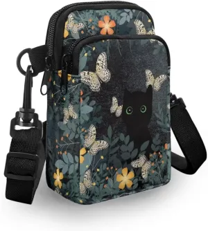 2 Layer Cat Print Crossbody Bags Polyester Shoulder Sling Bag Purses Waist Pouch for Women