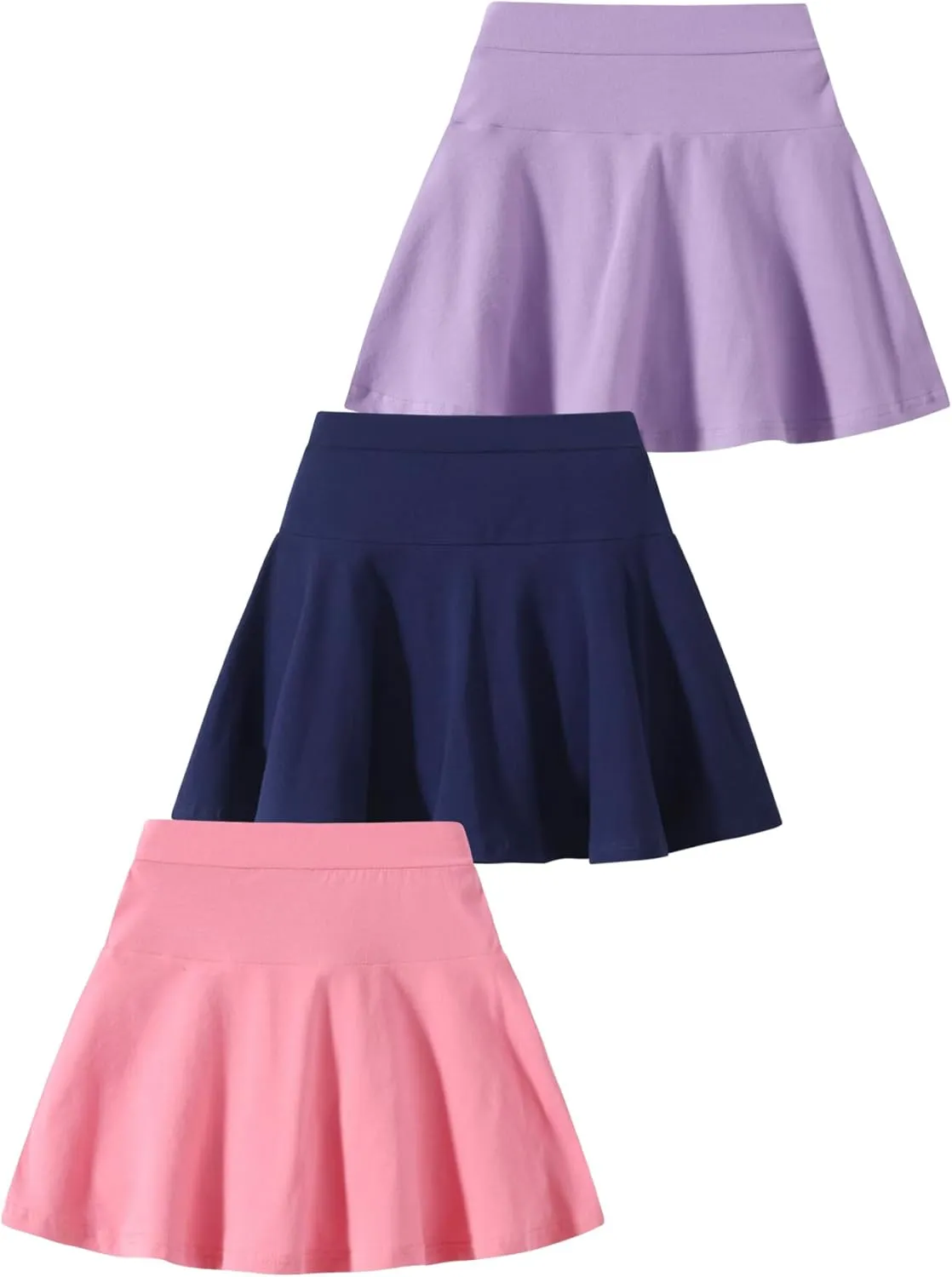 2 Pack Girls Skirts Elastic Flared Plain Tennis Skater Skirts with Built-in Shorts Kids Active Flowy Skorts