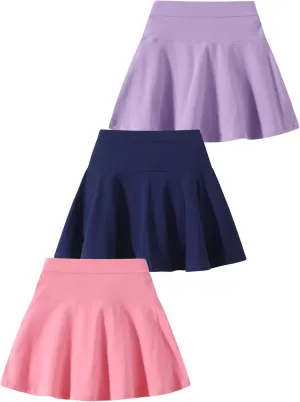 2 Pack Girls Skirts Elastic Flared Plain Tennis Skater Skirts with Built-in Shorts Kids Active Flowy Skorts