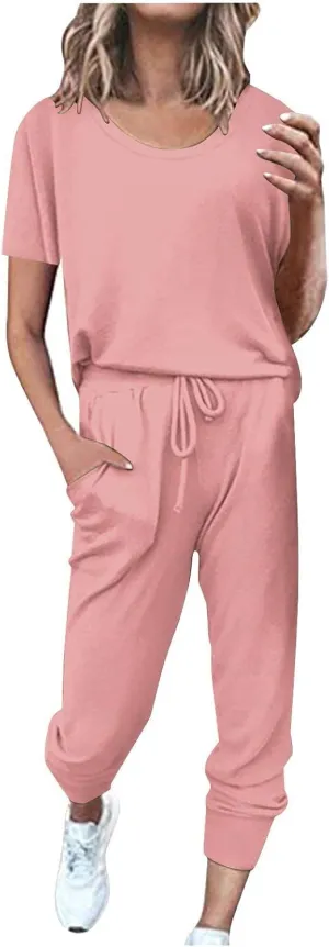 2 Piece Outfits for Women Loose Flowy Casual Ultra Soft Athletic Sets Plain Pockets Sweatpants Active Tracksuits