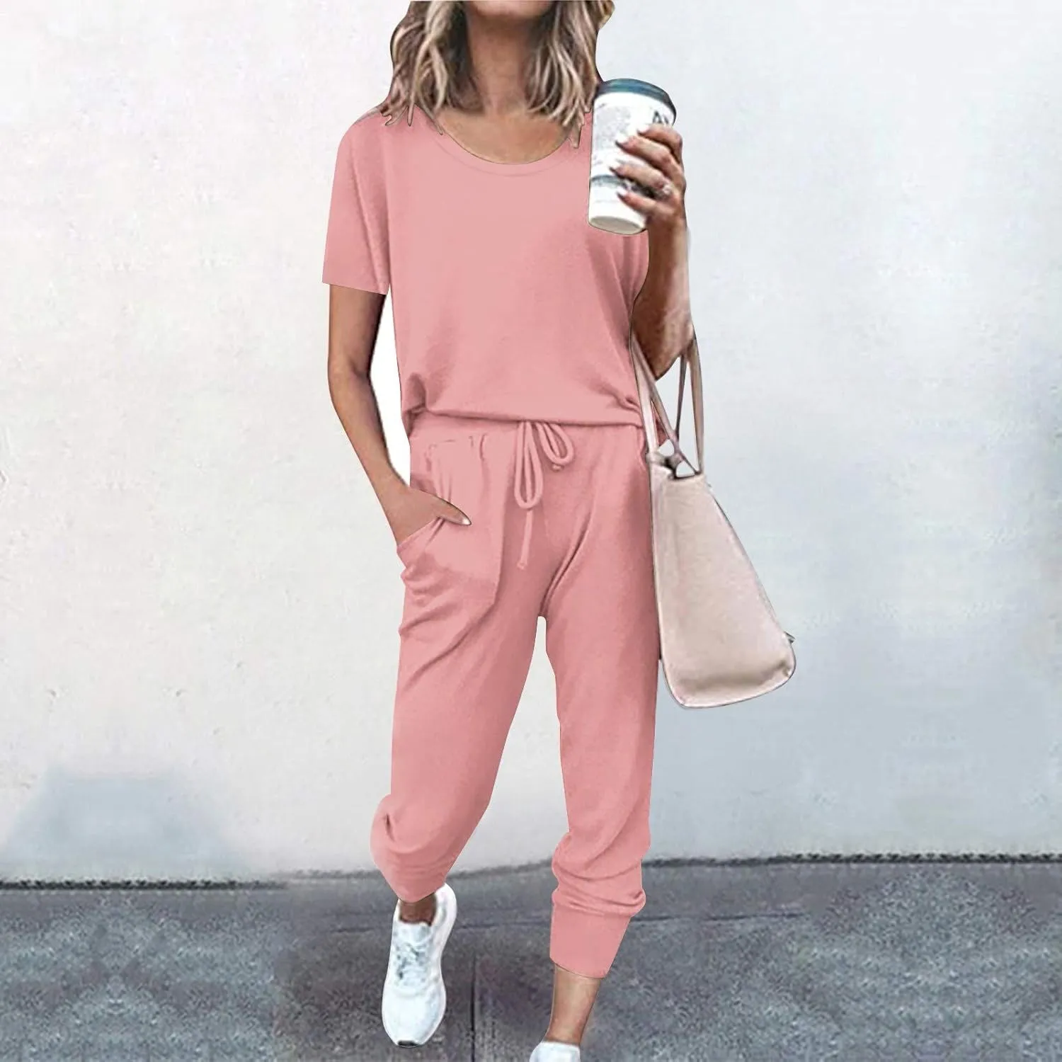 2 Piece Outfits for Women Loose Flowy Casual Ultra Soft Athletic Sets Plain Pockets Sweatpants Active Tracksuits