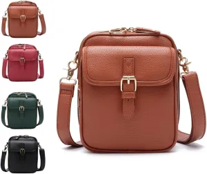 2025 Upgrade Vintage Double Layer Large Capacity Mini Messenger Bag，Leather Small Purse Crossbody Shoulder Bag for Women Men