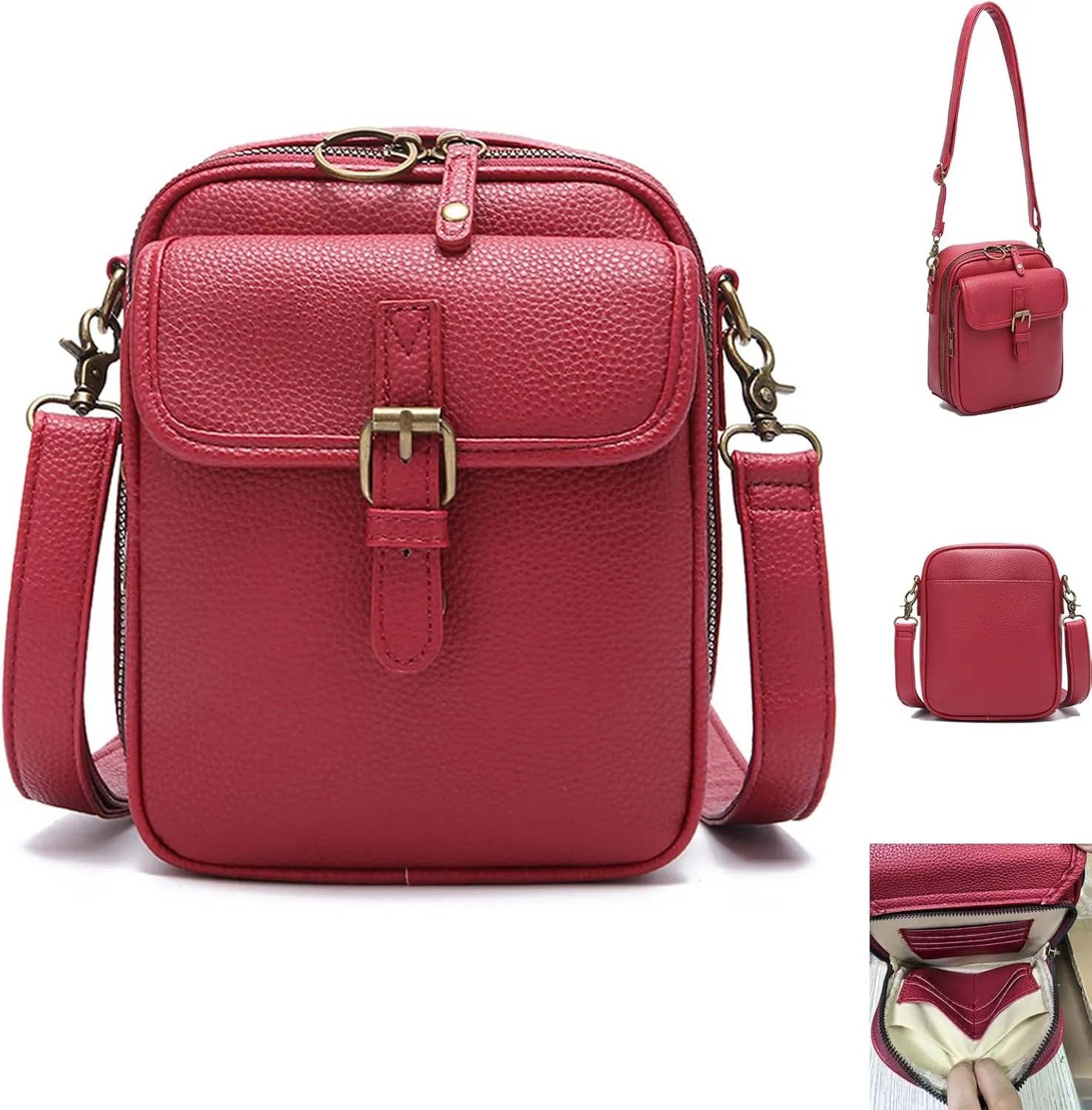2025 Vintage Double Layer Large Capacity Mini Messenger Bag, Leather Small Purse Crossbody Shoulder Bag for Women Men