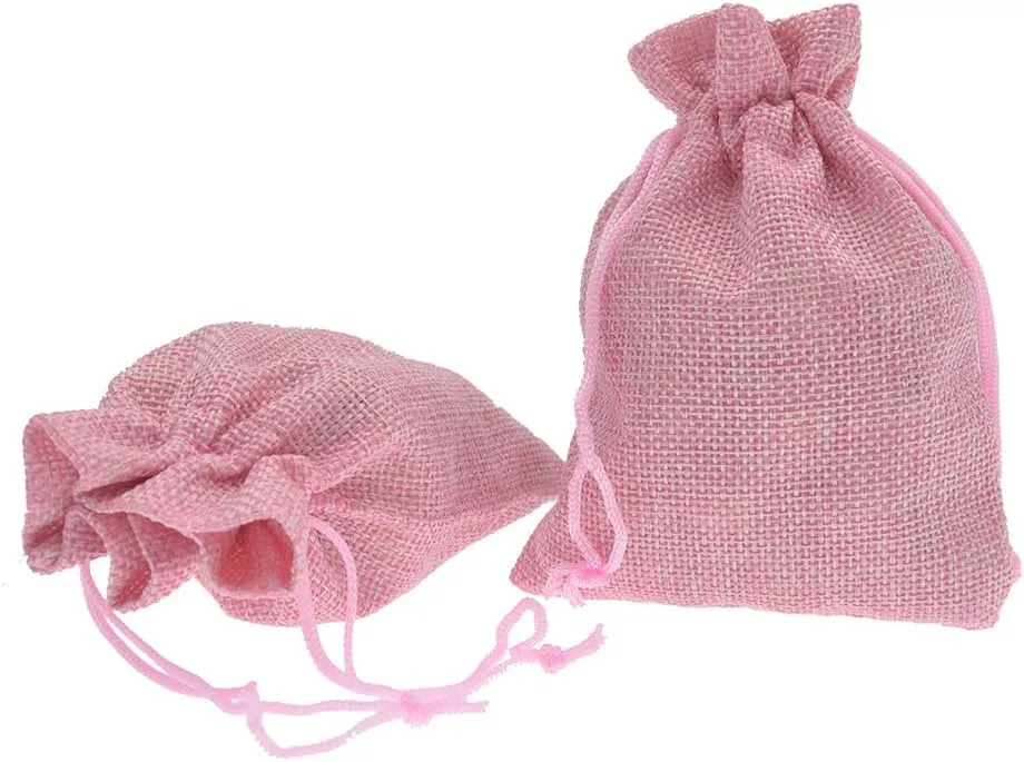 20Pcs Burlap Bags with Drawstring, 5x7 Inch Jute Gift Bags Bulk for Christmas Wedding Party Favors, Jewelry and Treat Pouches (Pink)