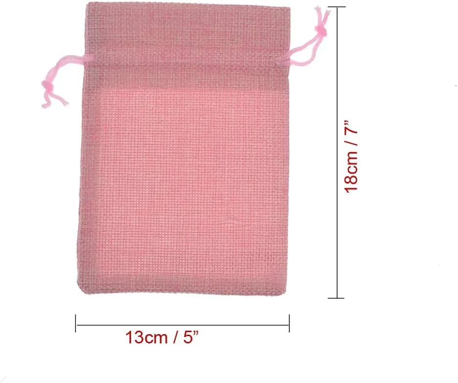 20Pcs Burlap Bags with Drawstring, 5x7 Inch Jute Gift Bags Bulk for Christmas Wedding Party Favors, Jewelry and Treat Pouches (Pink)