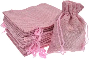 20Pcs Burlap Bags with Drawstring, 5x7 Inch Jute Gift Bags Bulk for Christmas Wedding Party Favors, Jewelry and Treat Pouches (Pink)