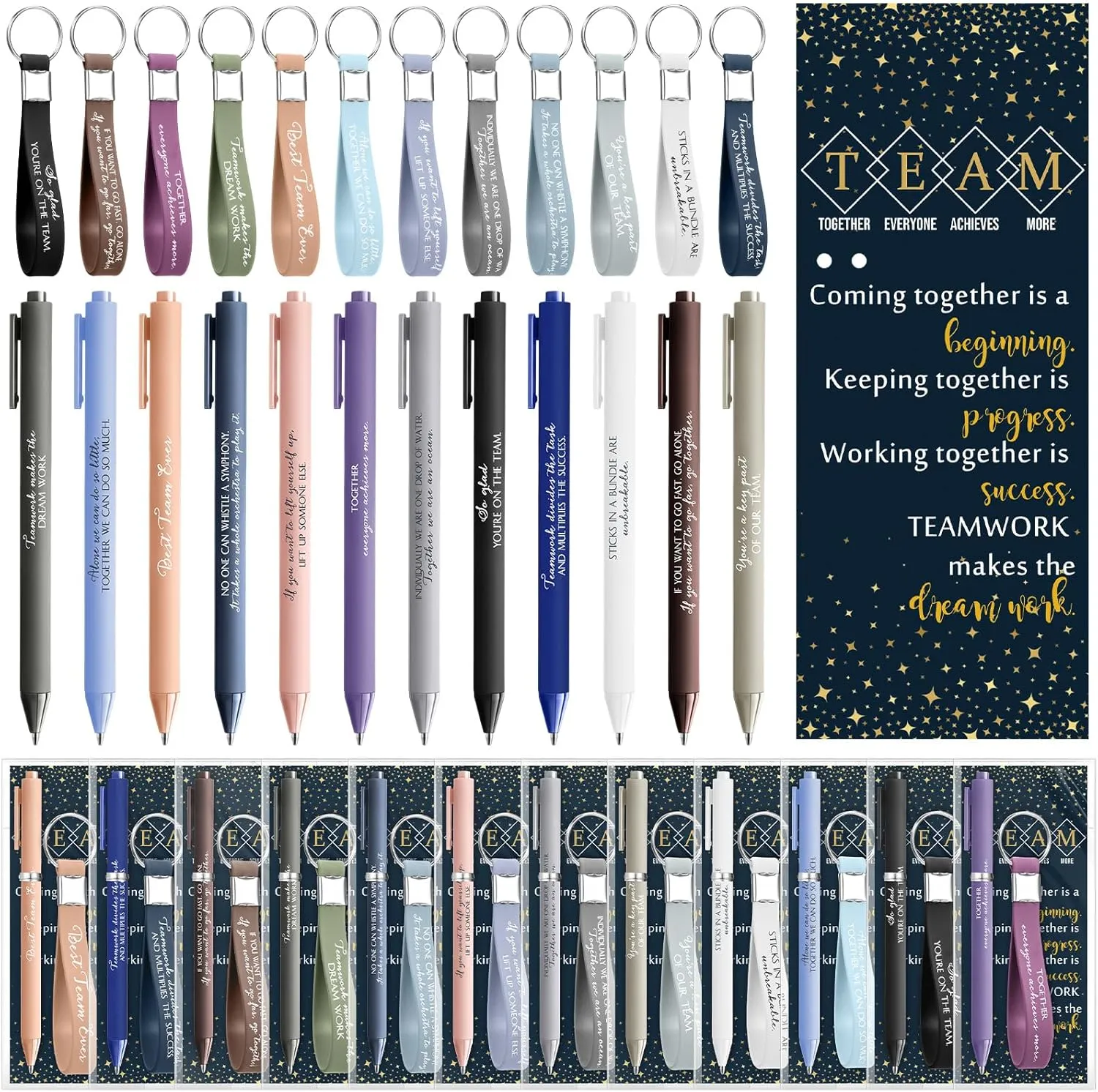 24 Set Team Employee Appreciation Gifts Bulk Silicone Keychains with Pens Bookmarks for Staff Coworker Team Members(Neutral Colors)