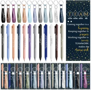 24 Set Team Employee Appreciation Gifts Bulk Silicone Keychains with Pens Bookmarks for Staff Coworker Team Members(Neutral Colors)