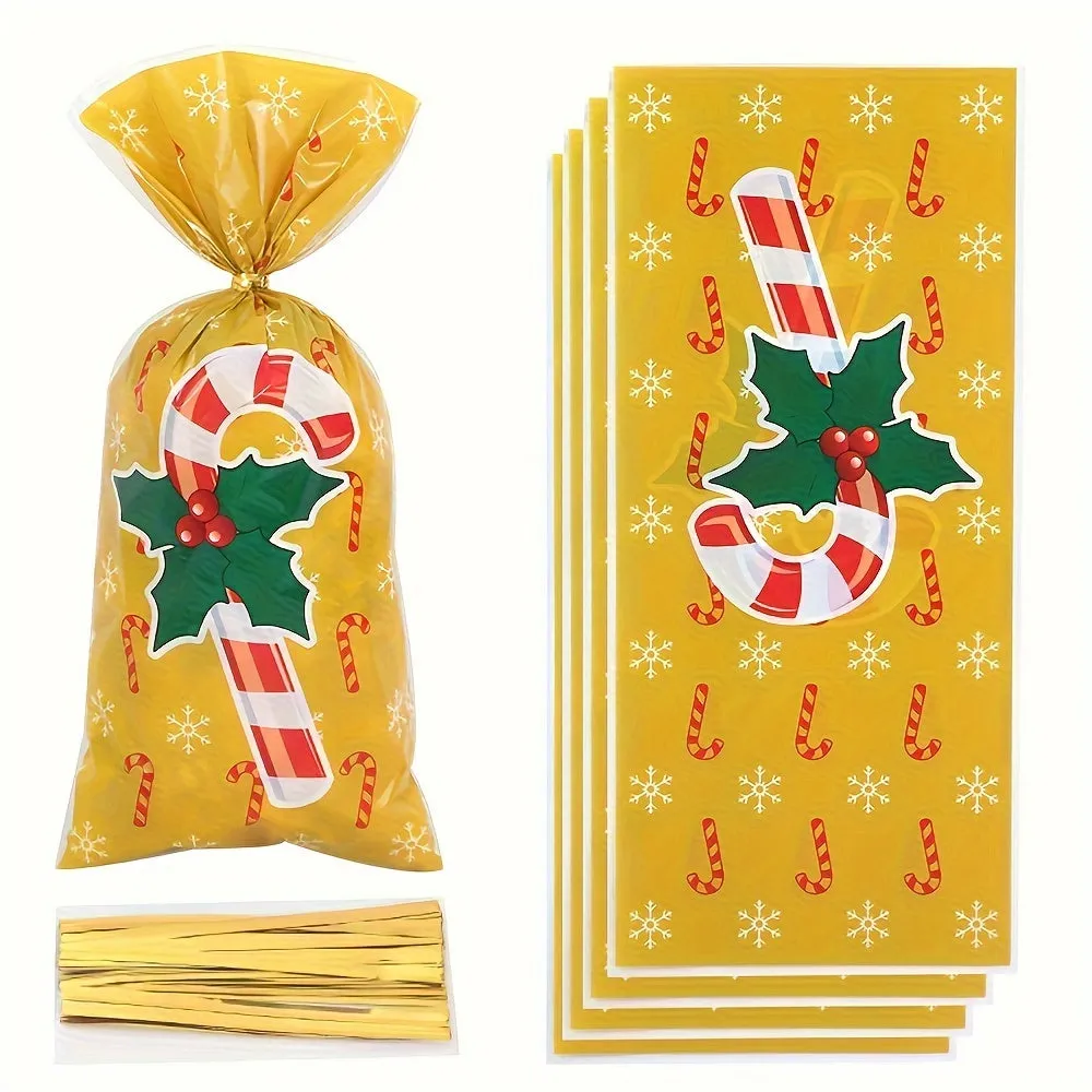 25/50pcs, 50 Christmas Gift Bags with Ribbons, Including Christmas Trees and Santa Claus Holiday Party Gift Bags, Suitable for Various Patterns of Party Gifts, Candies, and Gifts