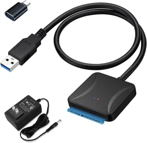 2IN1 SATA to USB 3.0 Adapter with Power Supply, Hard Drive Adapter for 3.5"& 2.5 inch SSD/HDD- External Hard Drive Converter,Sata Cable to USB C /A, Support Seagate Wd Hitachi Toshiba Samsung