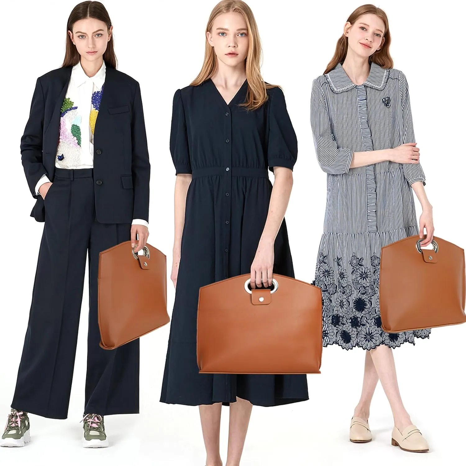 2PCS Laptop Bag for Women, Waterproof Leather 14-16In for Laptops and iPad Cases, Work Tote Bag Briefcase for Women