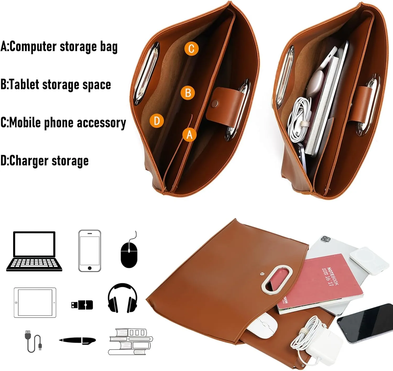 2PCS Laptop Bag for Women, Waterproof Leather 14-16In for Laptops and iPad Cases, Work Tote Bag Briefcase for Women