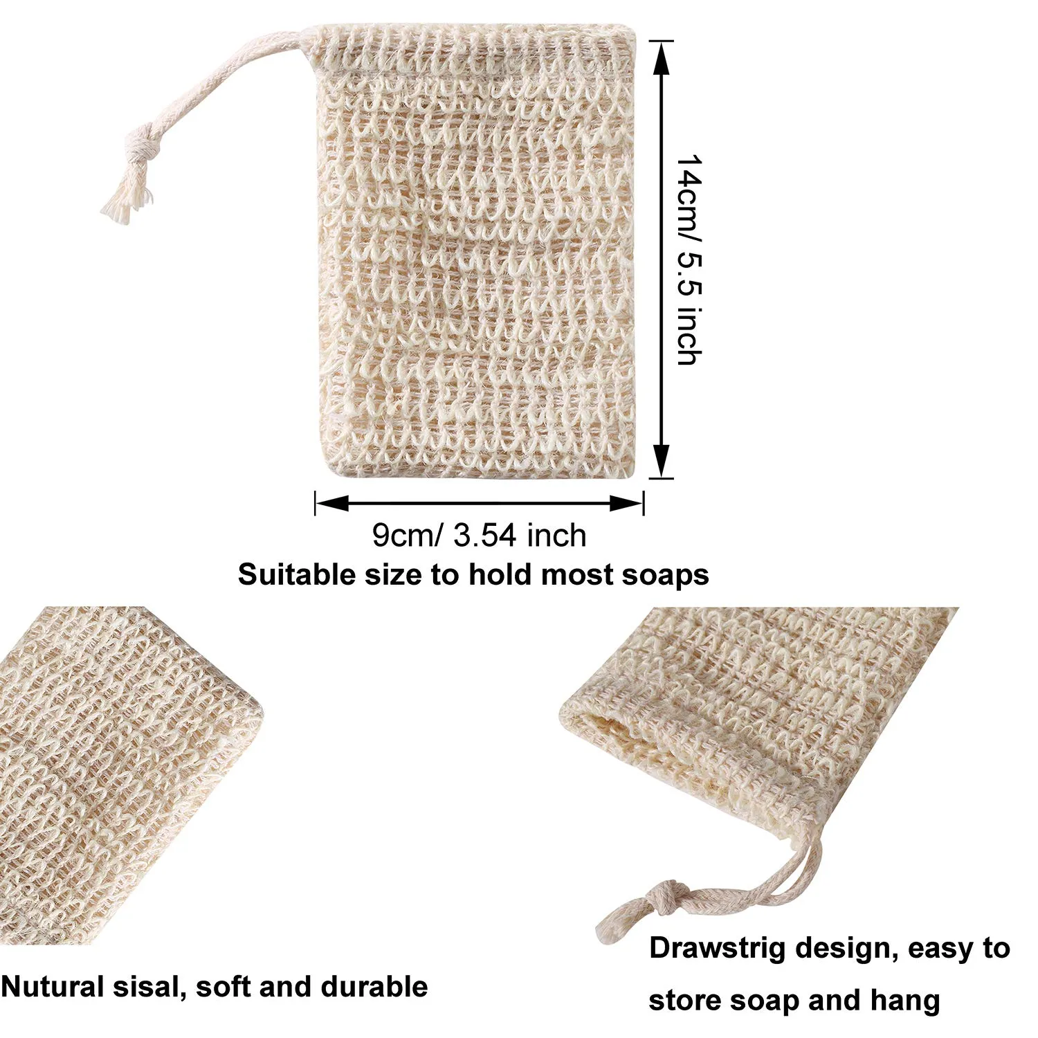 30 Pack Soap Exfoliating Bag Pouch Soap Saver Natural Ramie Soap Bag Hand Made Soap Bag Mesh Soap with Drawstring for Bath & Shower Use