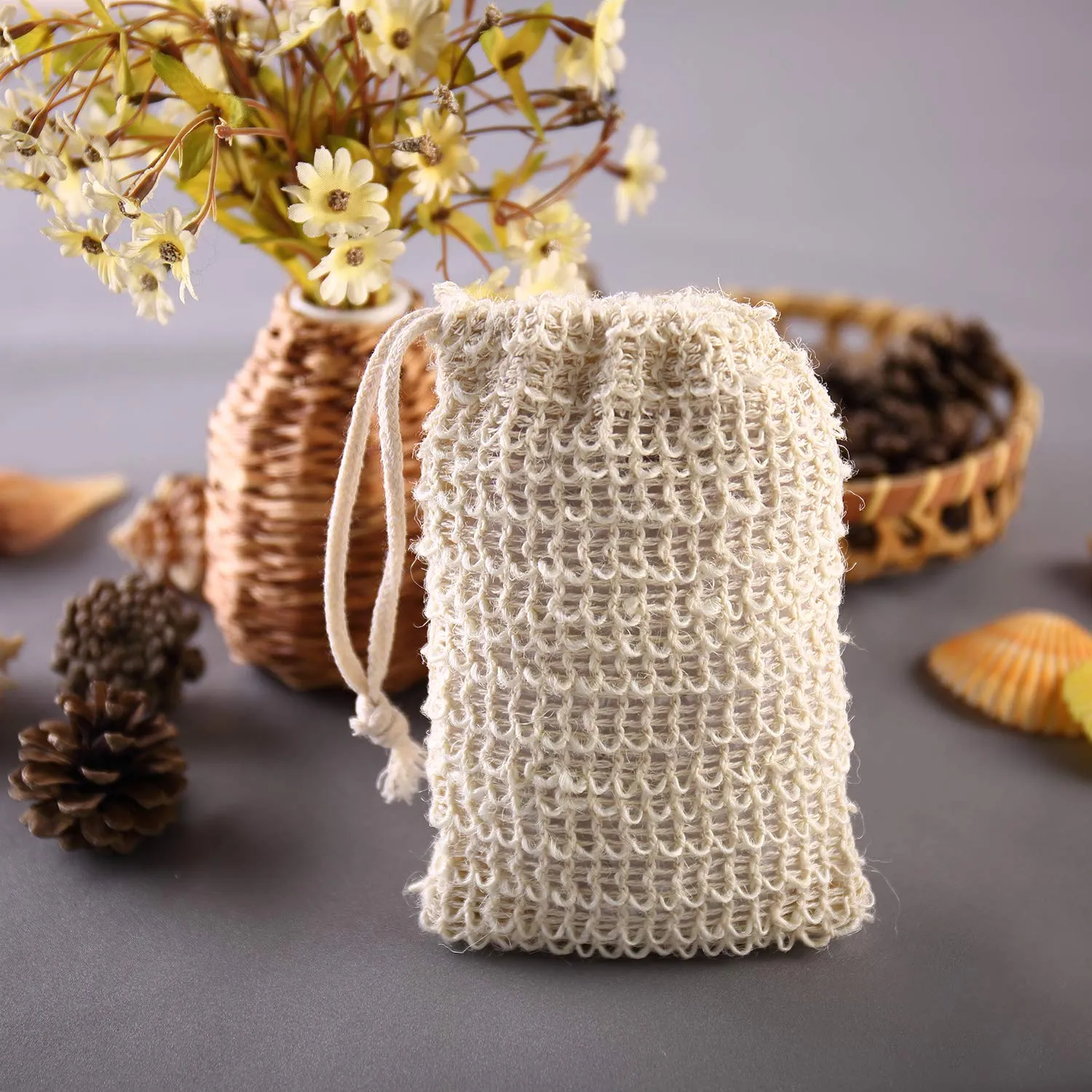 30 Pack Soap Exfoliating Bag Pouch Soap Saver Natural Ramie Soap Bag Hand Made Soap Bag Mesh Soap with Drawstring for Bath & Shower Use