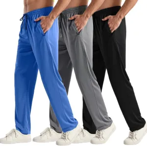 3PC Men's Zipper Mesh Fabric Jogger Pants - Breathable & Flexible Fit, Comfortable for Sports & Casual Wear