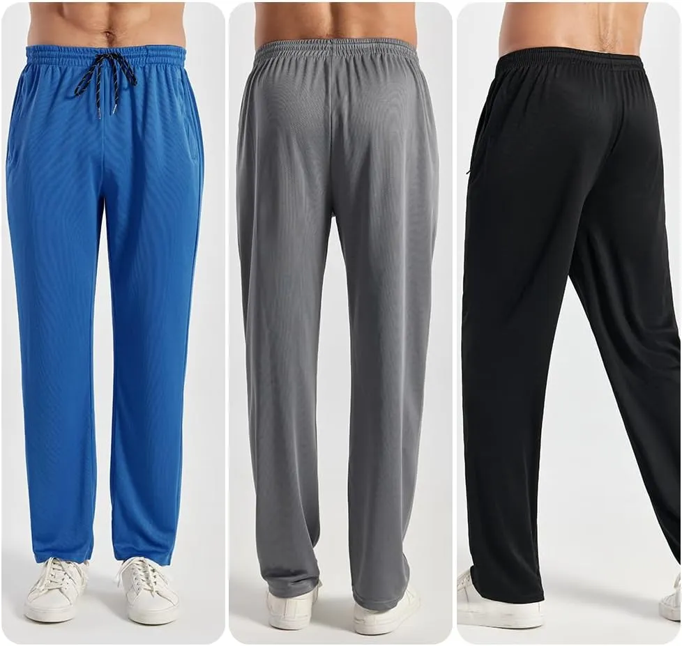 3PC Men's Zipper Mesh Fabric Jogger Pants - Breathable & Flexible Fit, Comfortable for Sports & Casual Wear
