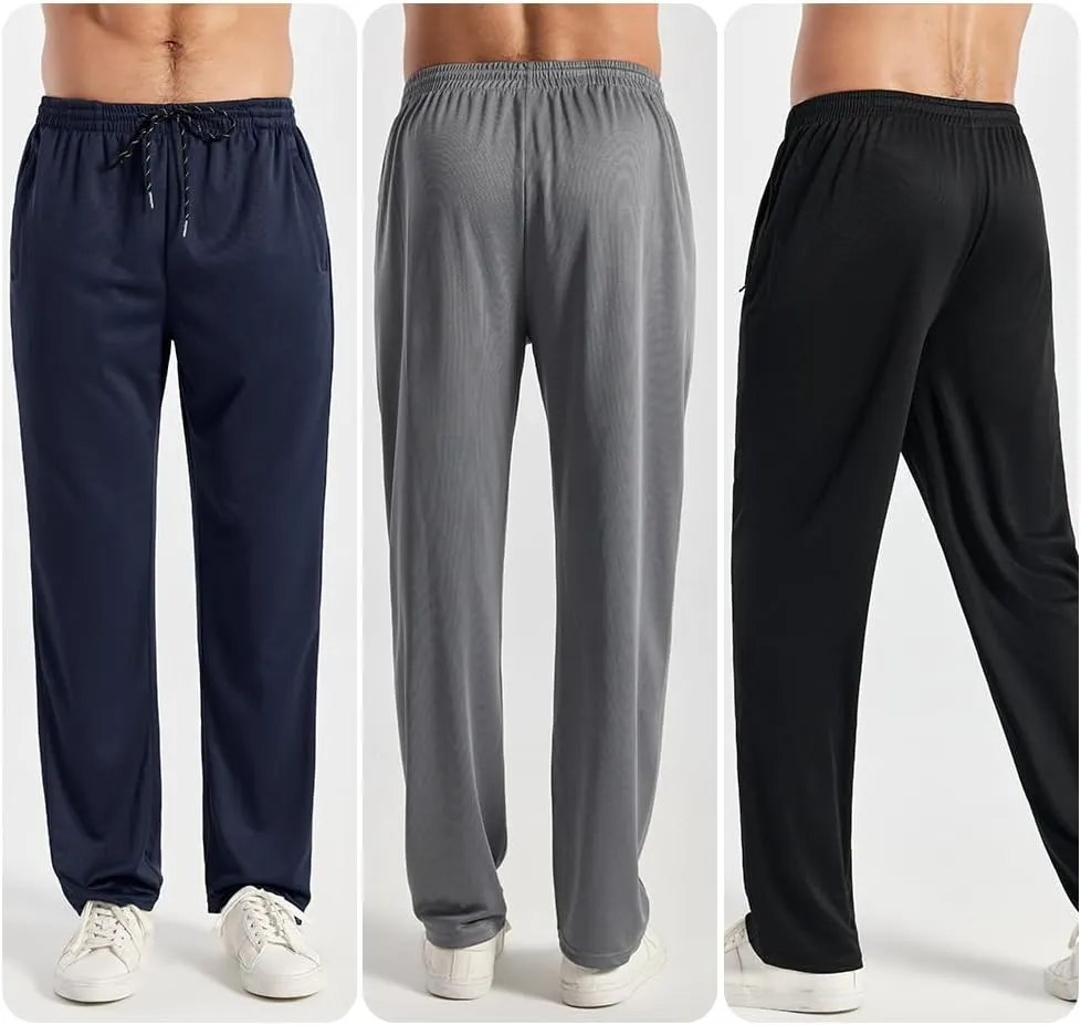 3PC Men's Zipper Mesh Fabric Jogger Pants - Breathable & Flexible Fit, Comfortable for Sports & Casual Wear