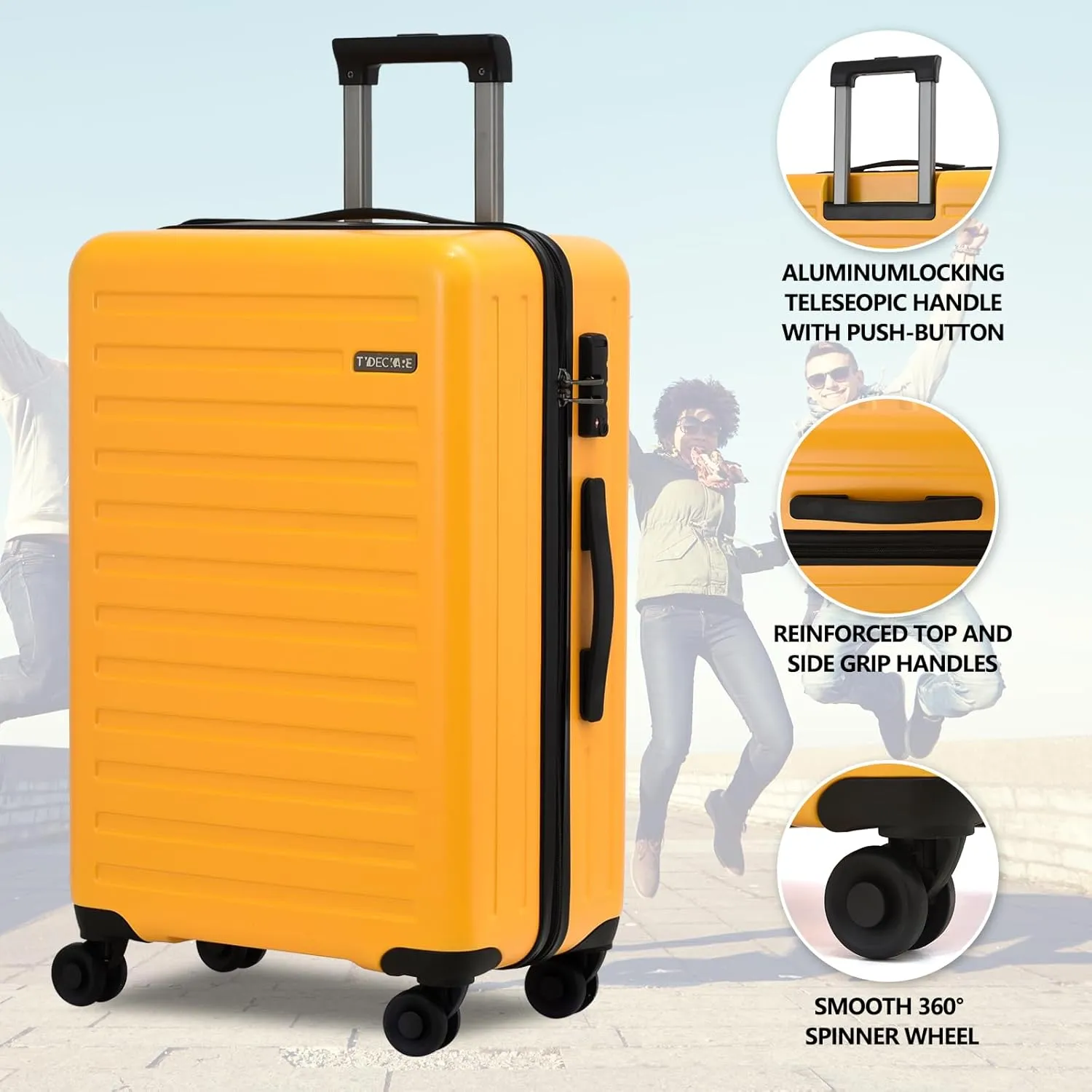 3Pcs (20/24/28) Luggage Set, HardShell Lightweight, Only 20" with Front Pocket, 21.65*15.35*7.87" Fits Overhead Cabin, 24" (26*17.7*10.2") and 28" (19.68*11.81*29.92") Checked Luggage, Orange