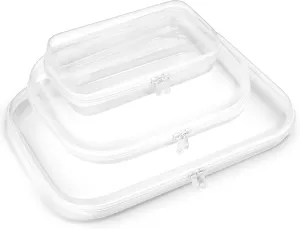 3PCS Clear Hard Shell Zipper Case for Storage, Portable Waterproof Cosmetic Bag with Zipper, Plastic Clear Pencil Case, Toiletry Pouch, Travel Organizer, Toy Storage Bins