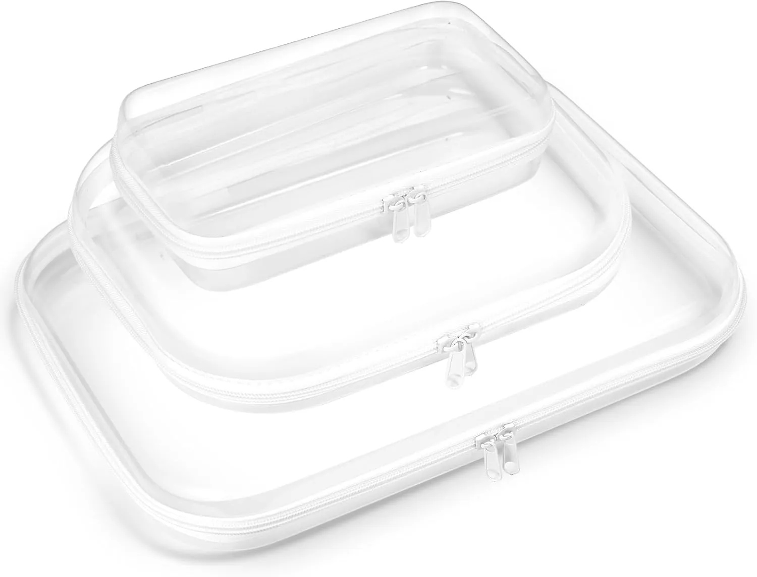 3PCS Clear Hard Shell Zipper Case for Storage, Portable Waterproof Cosmetic Bag with Zipper, Plastic Clear Pencil Case, Toiletry Pouch, Travel Organizer, Toy Storage Bins