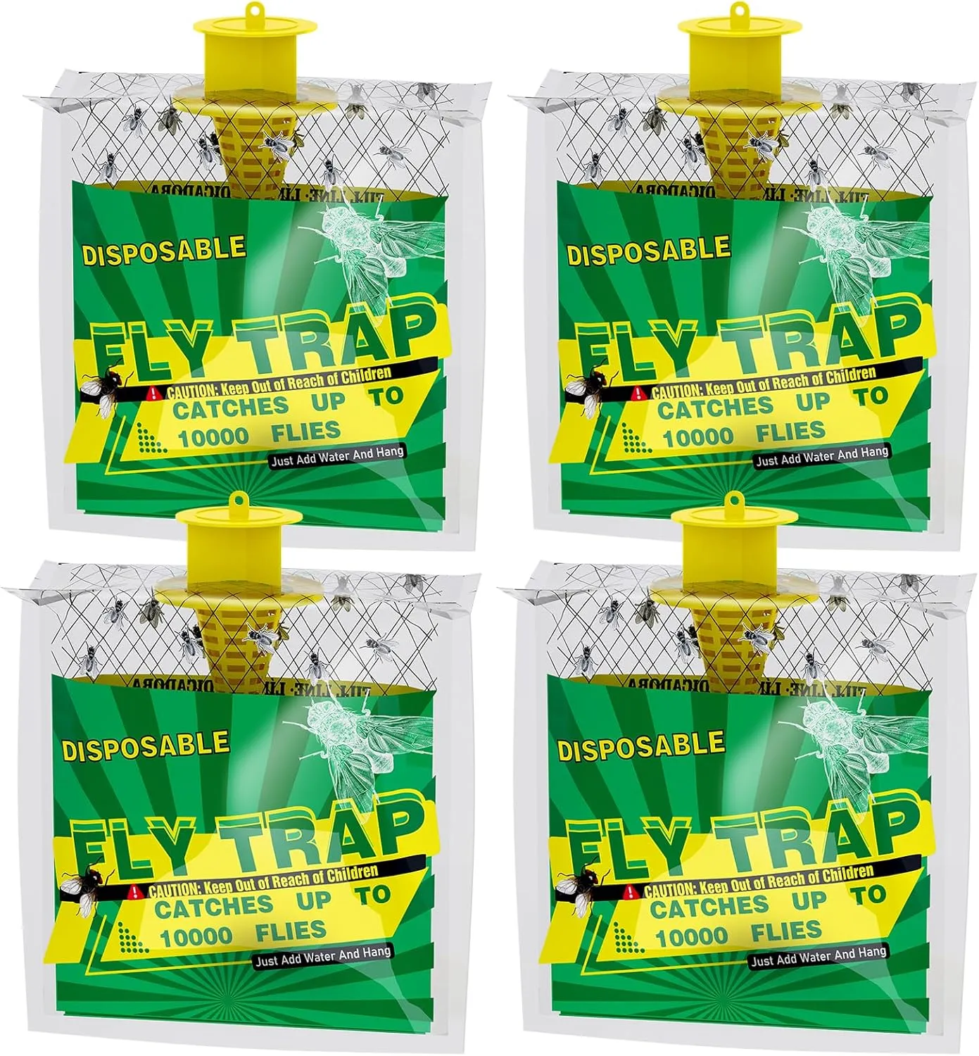 4 Pcs Fly Traps Outdoor Hanging Bag, Fly Trap Disposable Horse Fly Traps Outdoor, Quickly Eliminate Flies with Ease Fly Bags, Natural Ingredients Outdoor Fly Traps for Patio, Ranch, Farm and Barn etc
