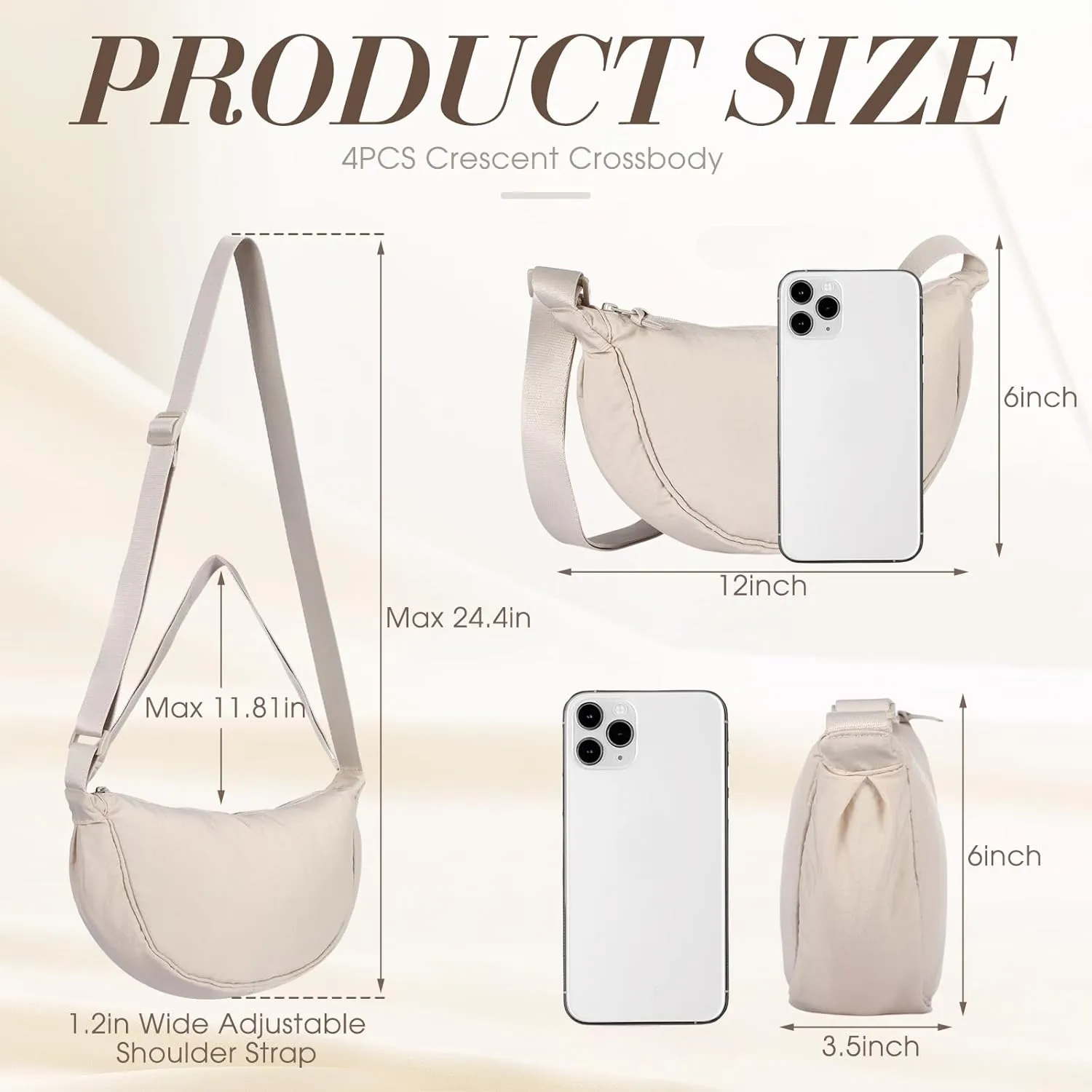 4 Pcs Nylon Crescent Crossbody Purses Bag for Women Men Half Moon Shape Sling Travel Bag Crescent Shoulder(Warm Colors)