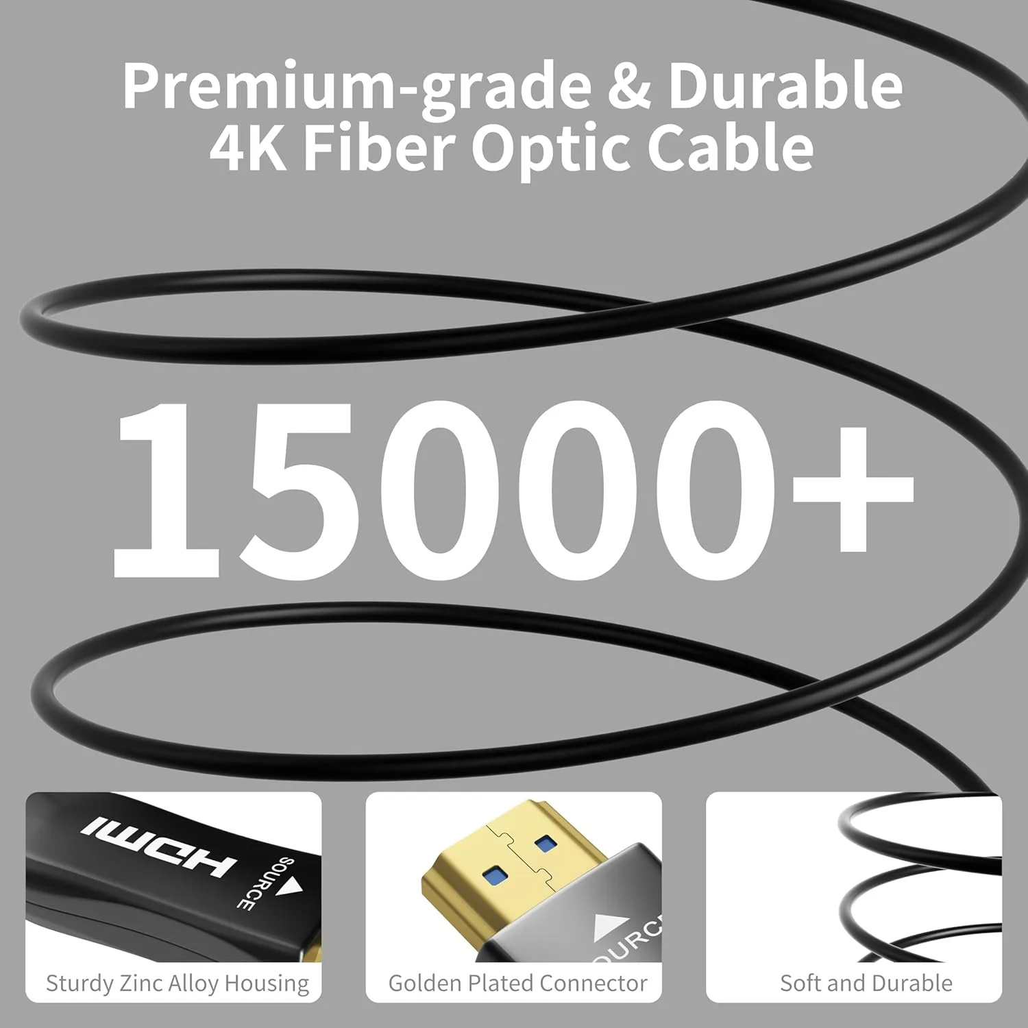 4K Fiber Optic HDMI Cable 75ft, High Speed HDMI 2.0 Cable, 18Gbps, Supports HDR, ARC, Directional Fiber HDMI Cord, Compatible with PS5/Blu-ray/TV Box/HDTV/Projector