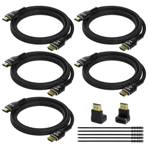 4K HDMI Cable 2 Feet (5 Pack), Ultra HD HDMI 2.0 Cable, Nylon Braided & Gold-Plated Connectors, 4K @ 60Hz, 2K,1080P, HDCP 2.2, ARC, Bulk HDMI Cables for Laptop, Monitors, HDTV, PS5, Xbox One & More