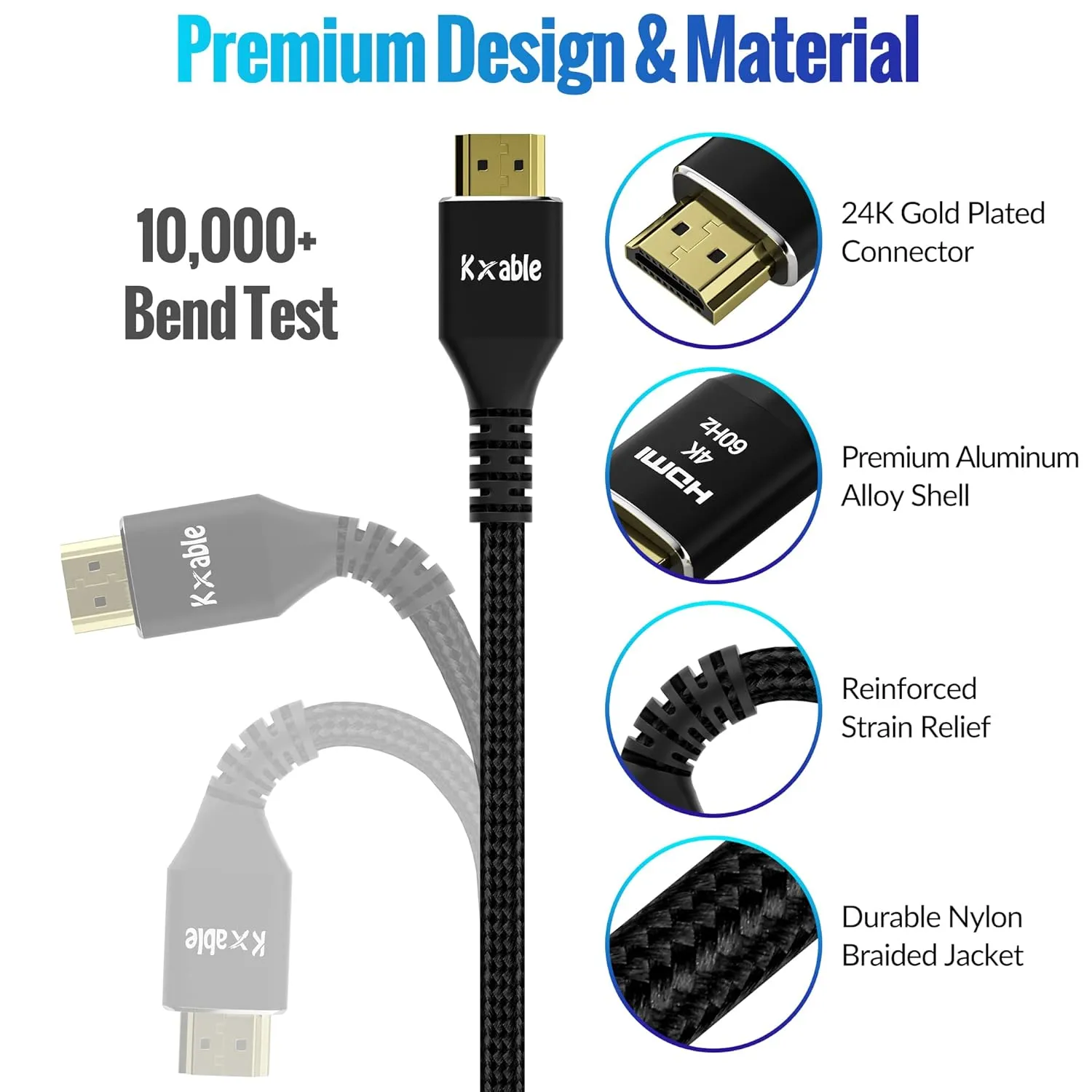 4K HDMI Cable 2 Feet (5 Pack), Ultra HD HDMI 2.0 Cable, Nylon Braided & Gold-Plated Connectors, 4K @ 60Hz, 2K,1080P, HDCP 2.2, ARC, Bulk HDMI Cables for Laptop, Monitors, HDTV, PS5, Xbox One & More