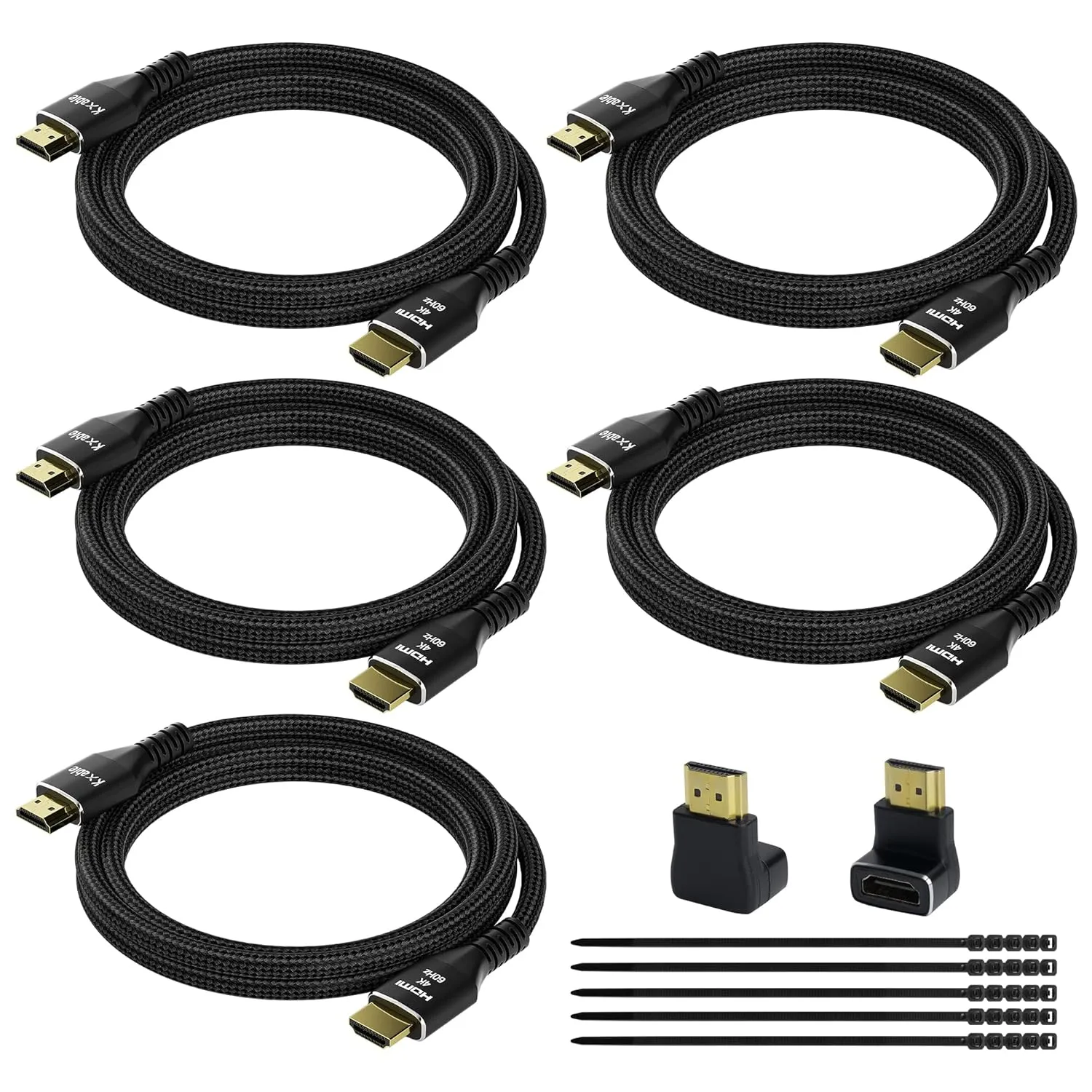 4K HDMI Cable 2 Feet (5 Pack), Ultra HD HDMI 2.0 Cable, Nylon Braided & Gold-Plated Connectors, 4K @ 60Hz, 2K,1080P, HDCP 2.2, ARC, Bulk HDMI Cables for Laptop, Monitors, HDTV, PS5, Xbox One & More