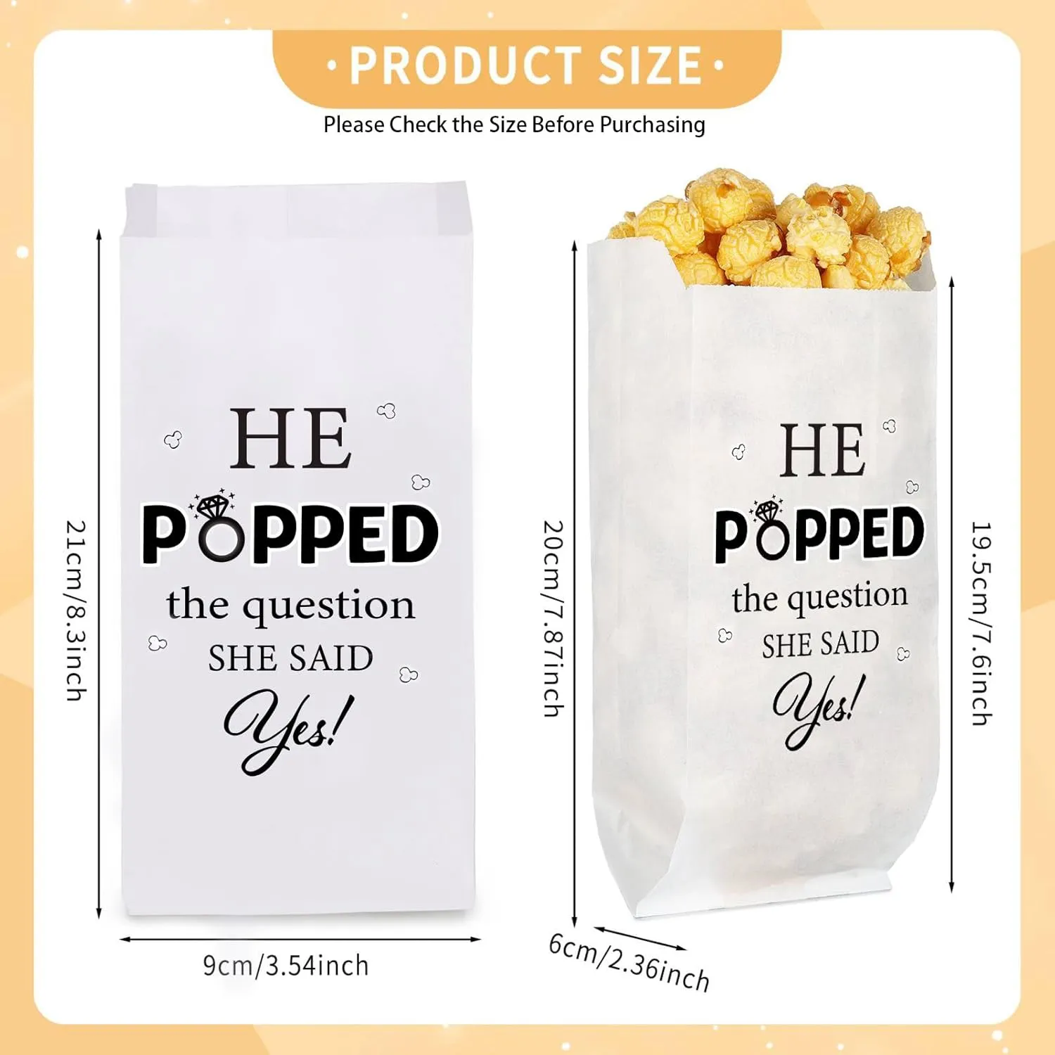 50 Pcs He Popped the Question Popcorn Bags Engagement Party Favors Decorations Grease Resistant Popcorn Favor Bags for Engagement Party Bridal Shower Wedding Supplies