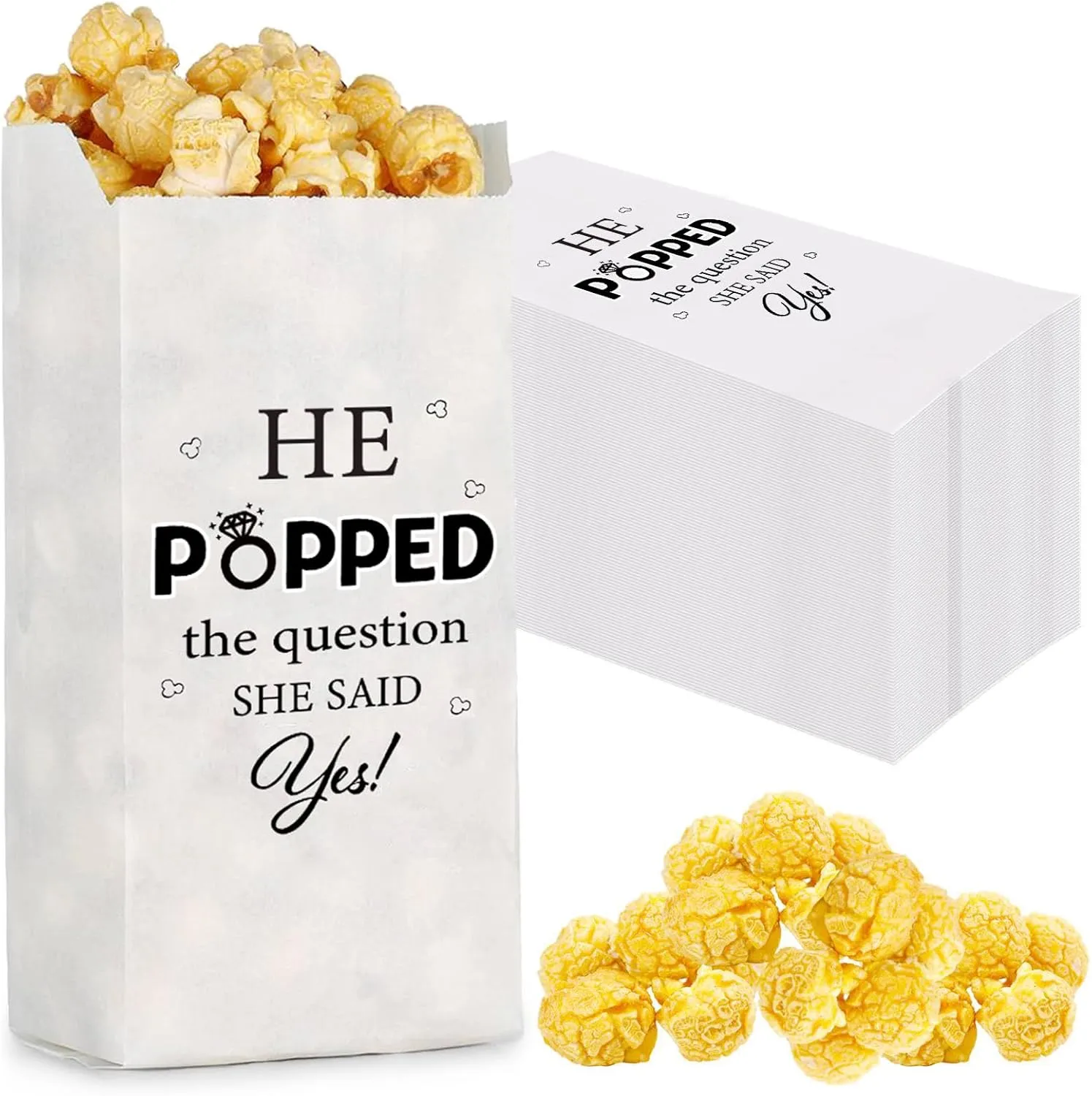 50 Pcs He Popped the Question Popcorn Bags Engagement Party Favors Decorations Grease Resistant Popcorn Favor Bags for Engagement Party Bridal Shower Wedding Supplies